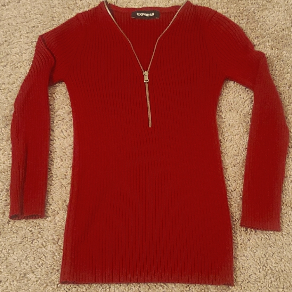 Express | Ribbed Zip Front Sweater